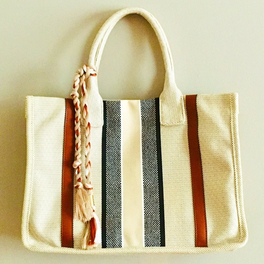 Authentic Vince Camuto Orla Colorblock Tote with Striped Tassel